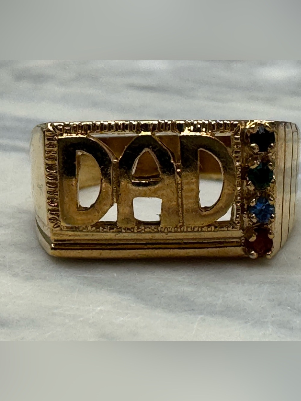 Vintage DAD Statement Ring Colorful Stone Accent Brass Sample Ring Size 9.5 - Picture 3 of 16